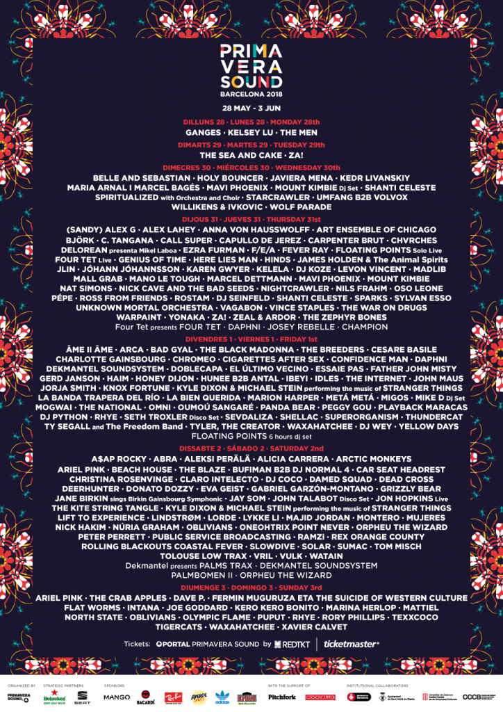 Desvelado el cartel del Primavera Sound 2018 – El Club de los Pilotos Suicidas